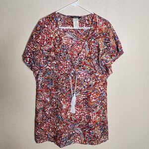 Lauren Ralph Lauren Tunic Top Women's M Multicolor Floral Drawstring Waist
